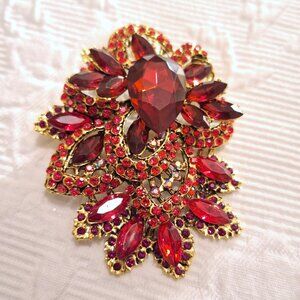 Red Floral Rhinestone Brooch/Pin